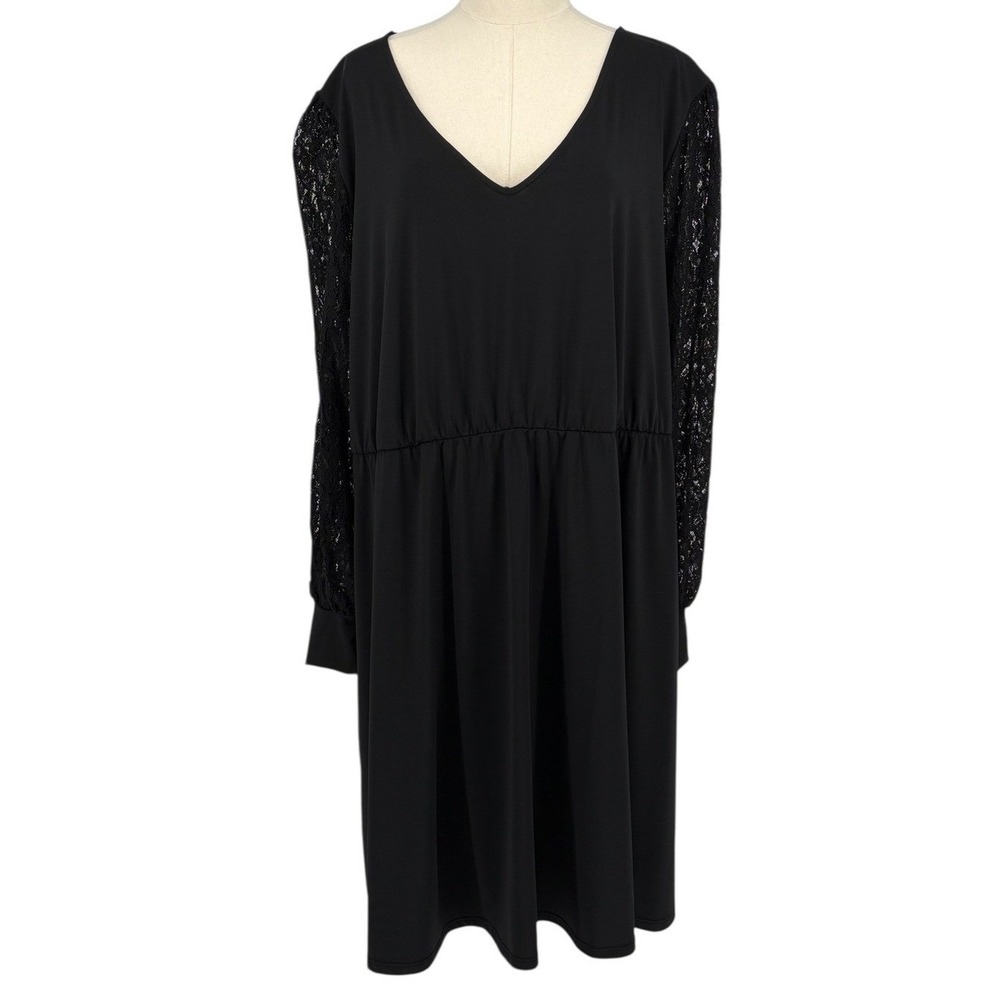 Maurices Black Lace Sleeve V Neck Cinched Waist Midi Dress Plus Size‎ 4X